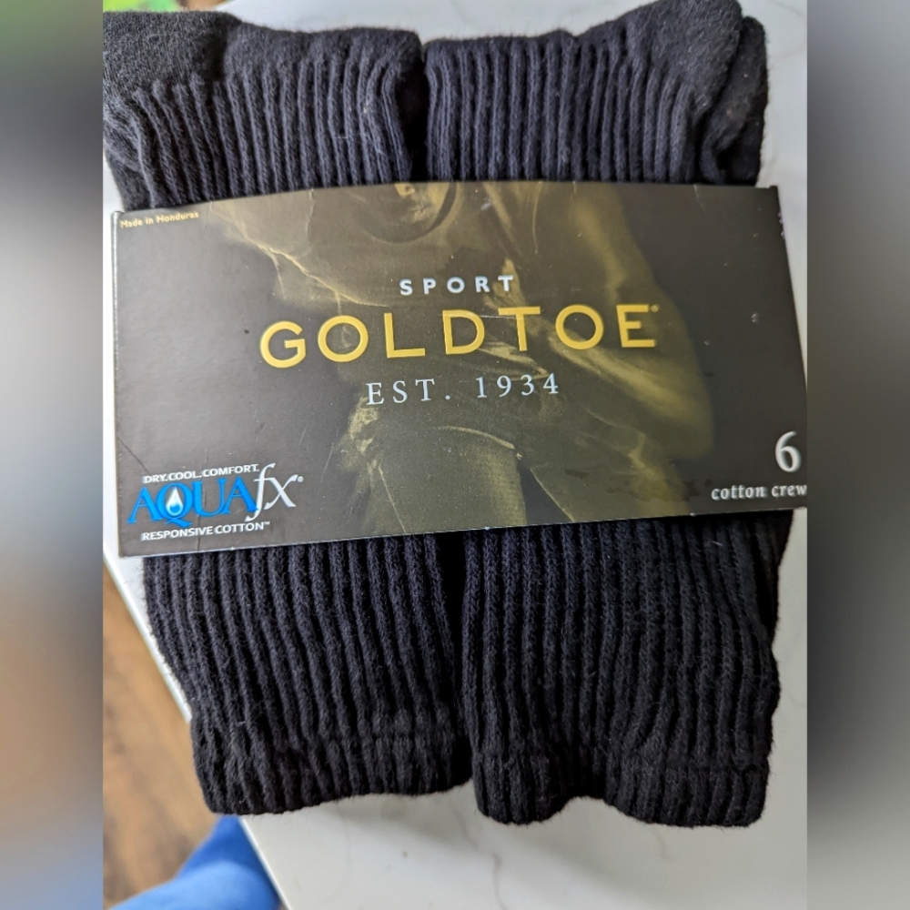Gold toe black socks, cotton crew; shoe size 6-12.5, NWT